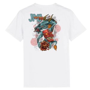 T-shirt Unisexe 100% coton bio avec impression derrière: dragon et masque japonais.