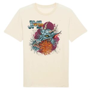T-shirt unisexe 100%coton bio avec impression devant: Dragonne et fleur de chrysanthème.