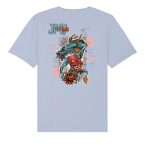 T-shirt Unisexe aspect vieilli 100% coton impression derrière: Dragon et masque japonais