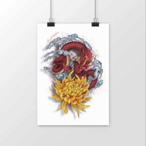 Dragon et fleur de chrysanthème